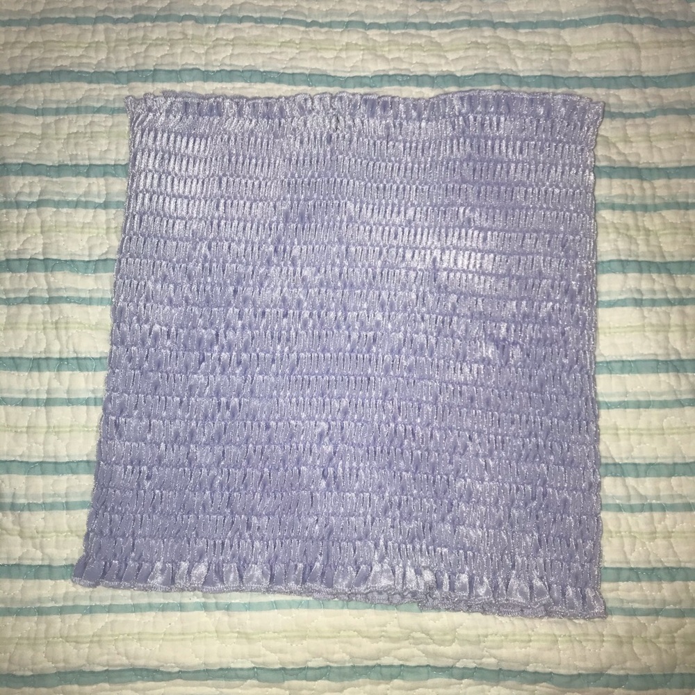 Purple velvet pletted strapless crop top